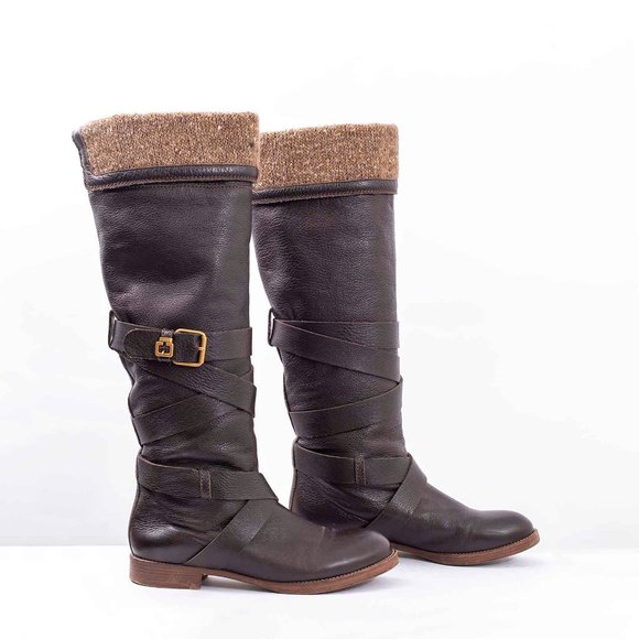 Chloe Tall Brown Leather Boots - Picture 2 of 4
